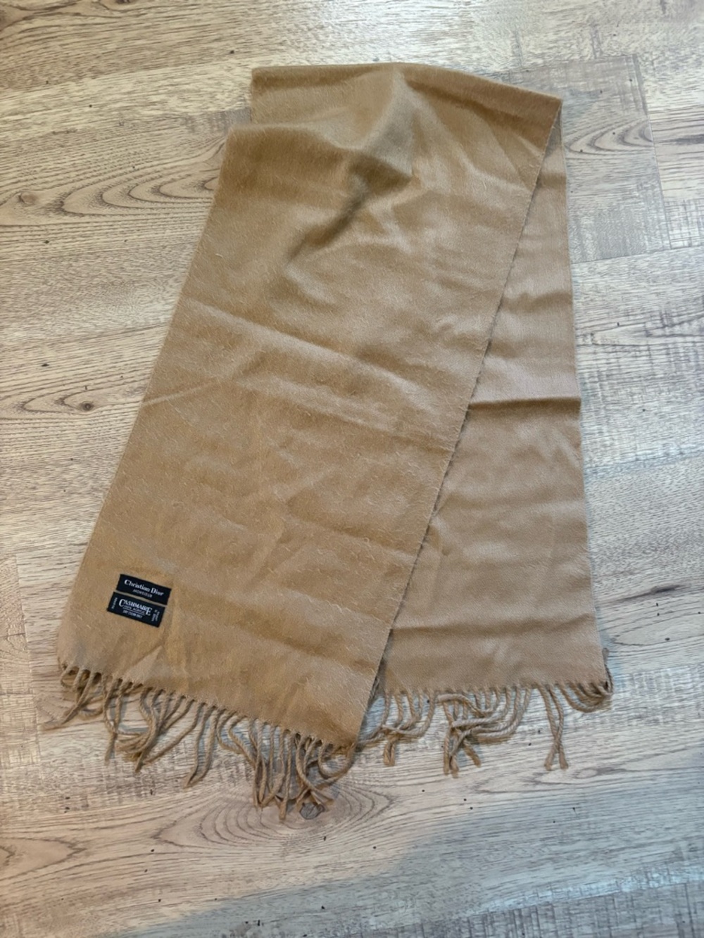 VTG Christian Dior Cashmere Scarf 100% Acrylic Beige Fringe Japan Scarf 60"×12"